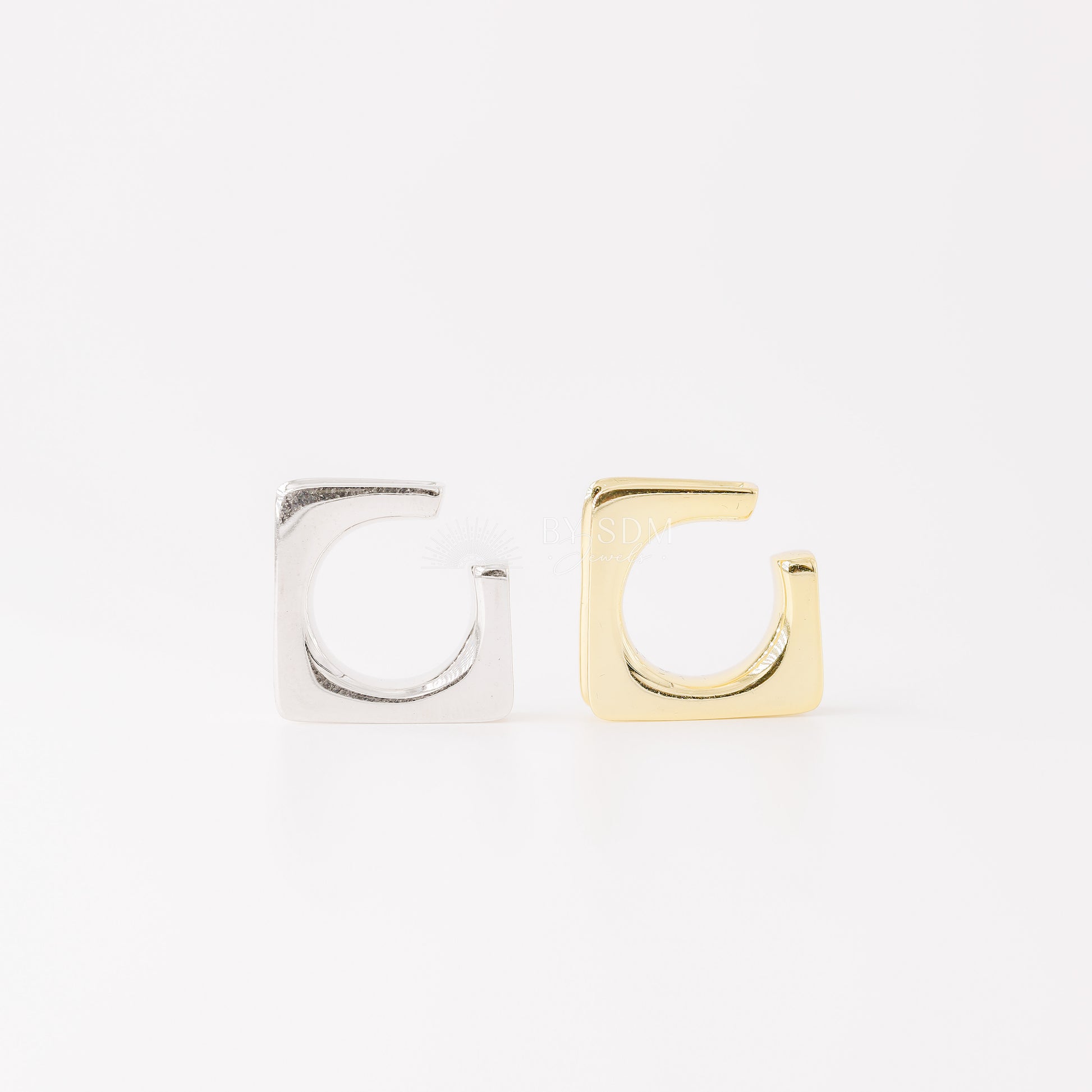 Square Large Band Ear Cuff • No Piercing is Needed • Gold, Silver