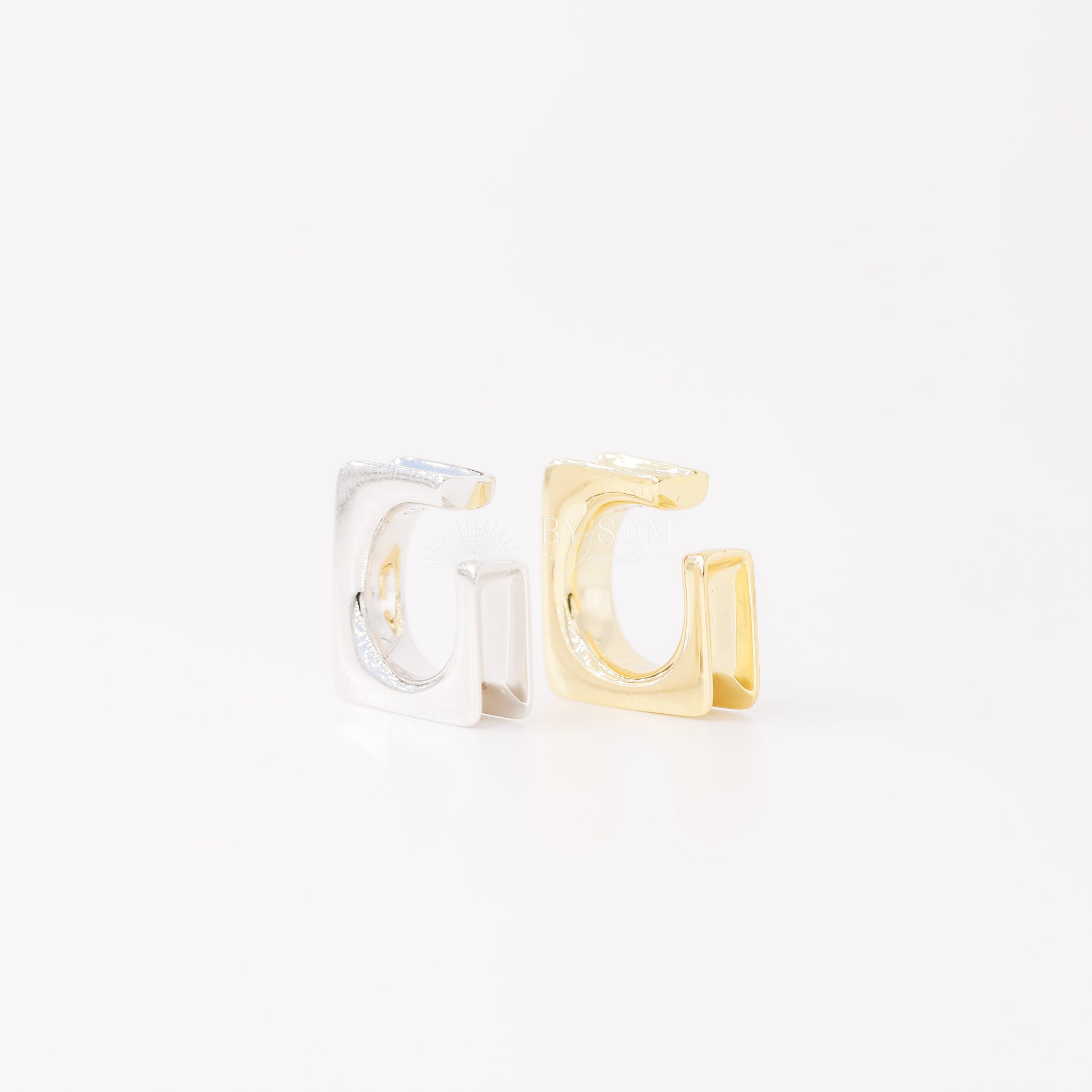 Square Large Band Ear Cuff • No Piercing is Needed • Gold, Silver