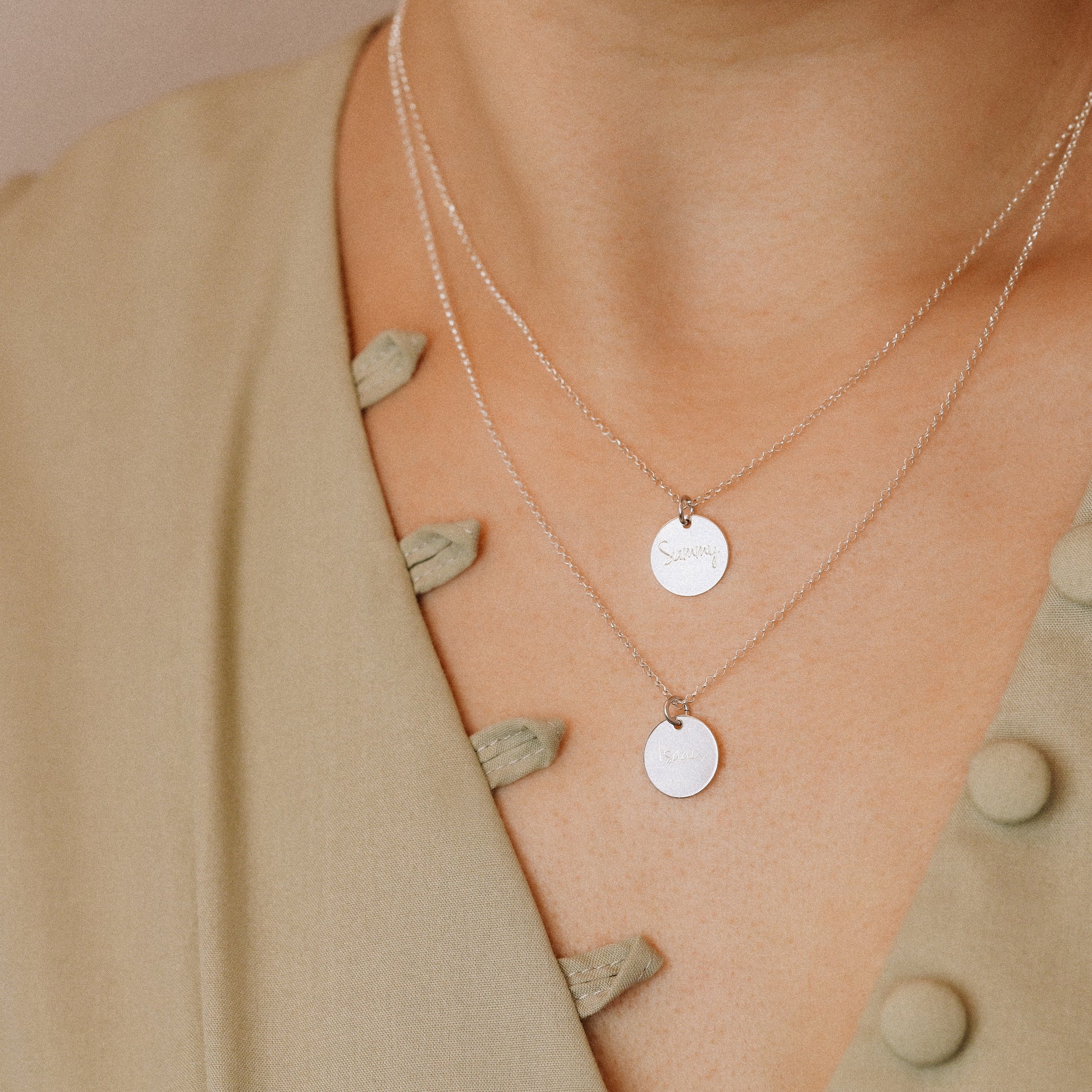 Personalized Sterling Silver Disc Necklace: Engraved Name Coin