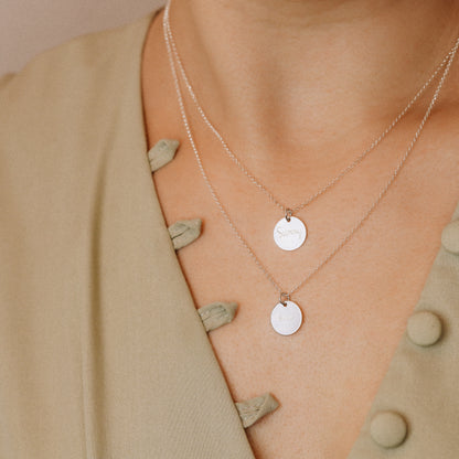 Personalized Sterling Silver Disc Necklace: Engraved Name Coin