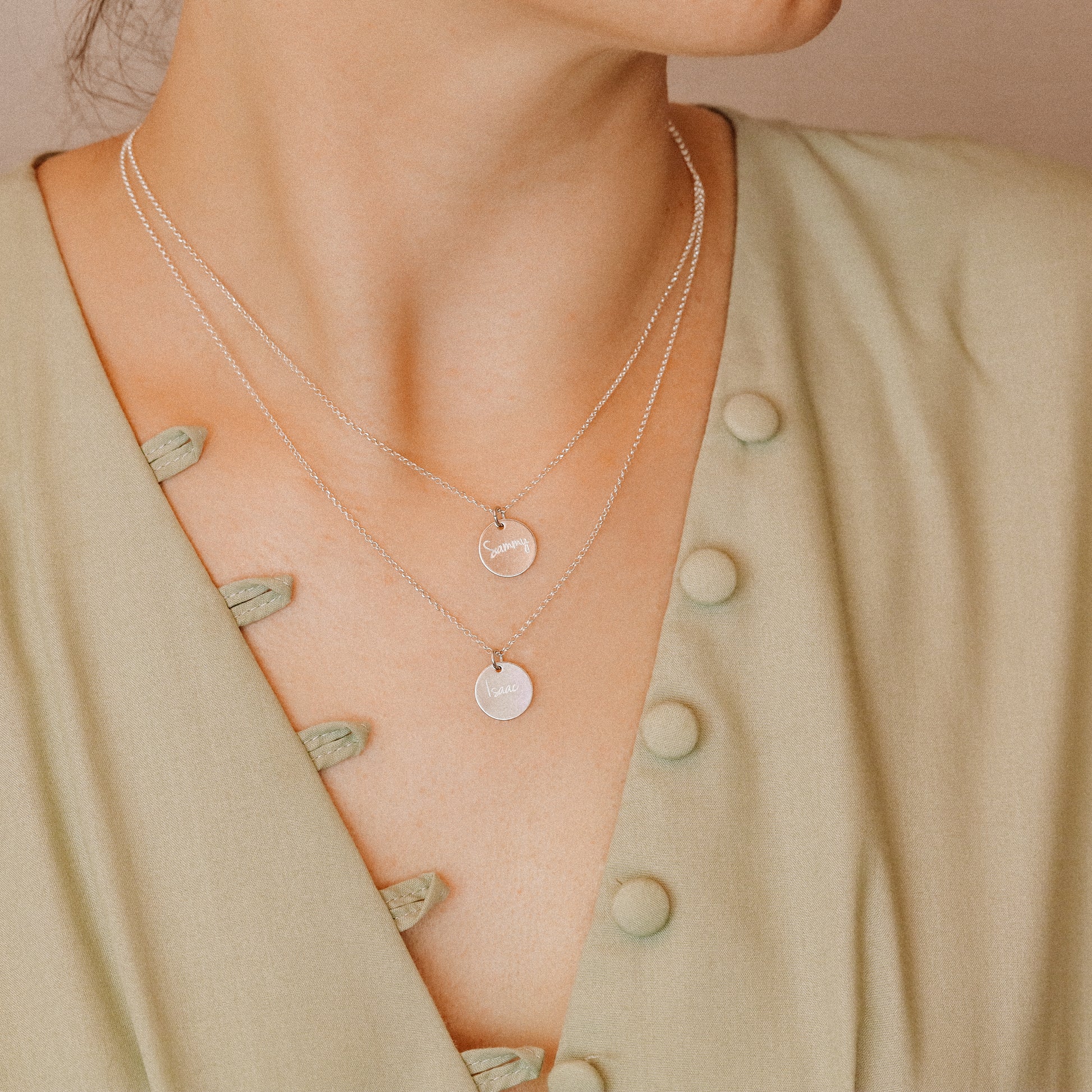 Personalized Sterling Silver Disc Necklace: Engraved Name Coin
