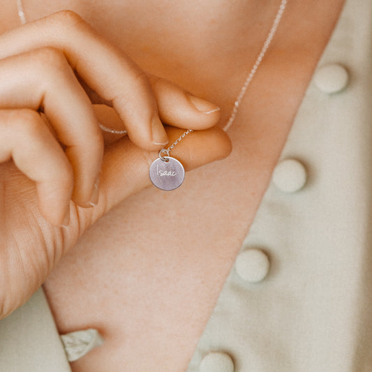 Personalized Sterling Silver Disc Necklace: Engraved Name Coin
