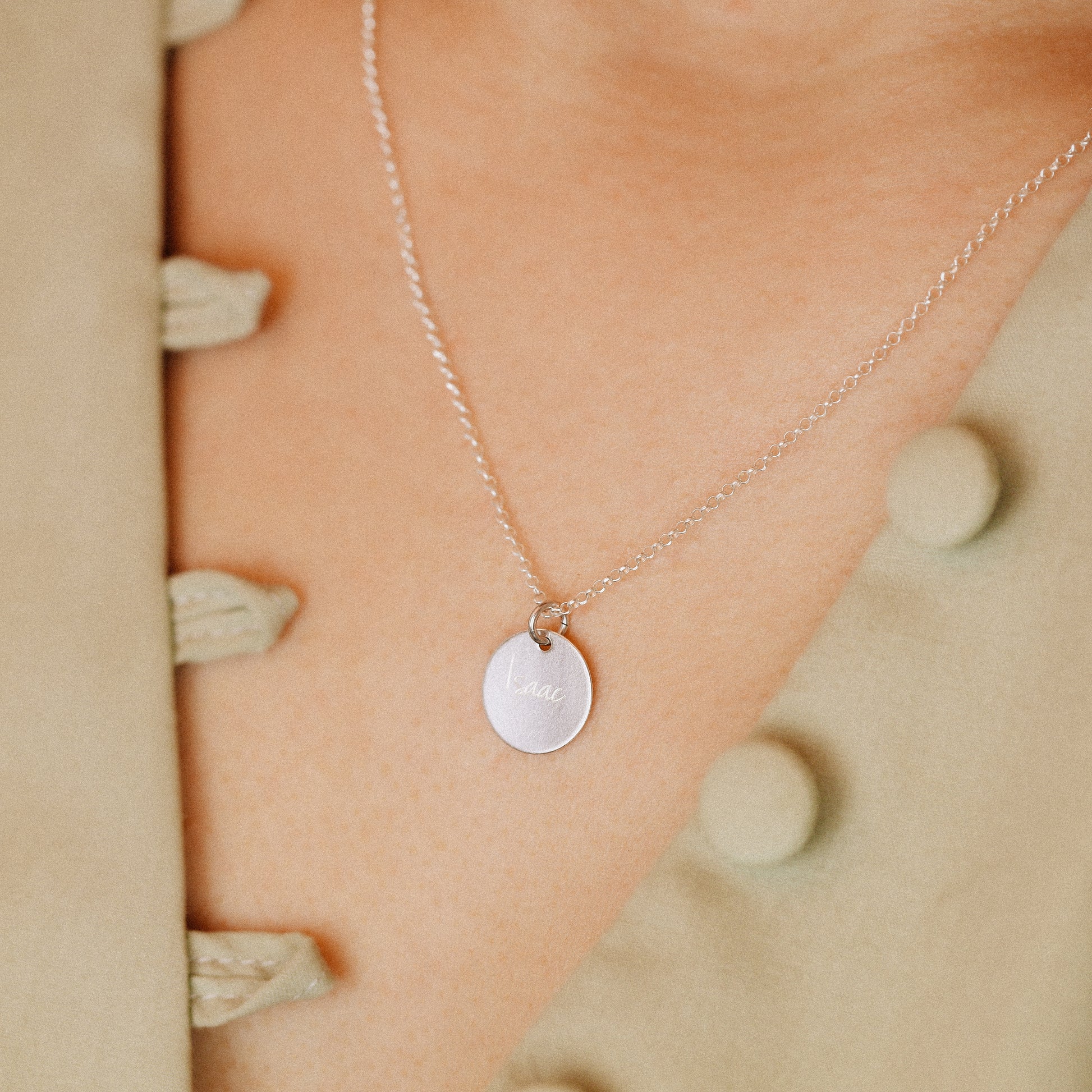 Personalized Sterling Silver Disc Necklace: Engraved Name Coin
