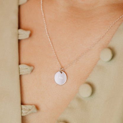 Personalized Sterling Silver Disc Necklace: Engraved Name Coin