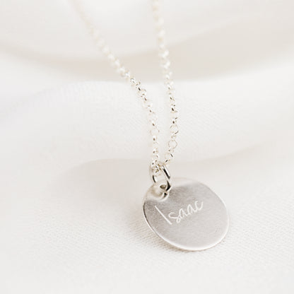 Personalized Sterling Silver Disc Necklace: Engraved Name Coin