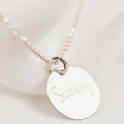 Personalized Sterling Silver Disc Necklace: Engraved Name Coin