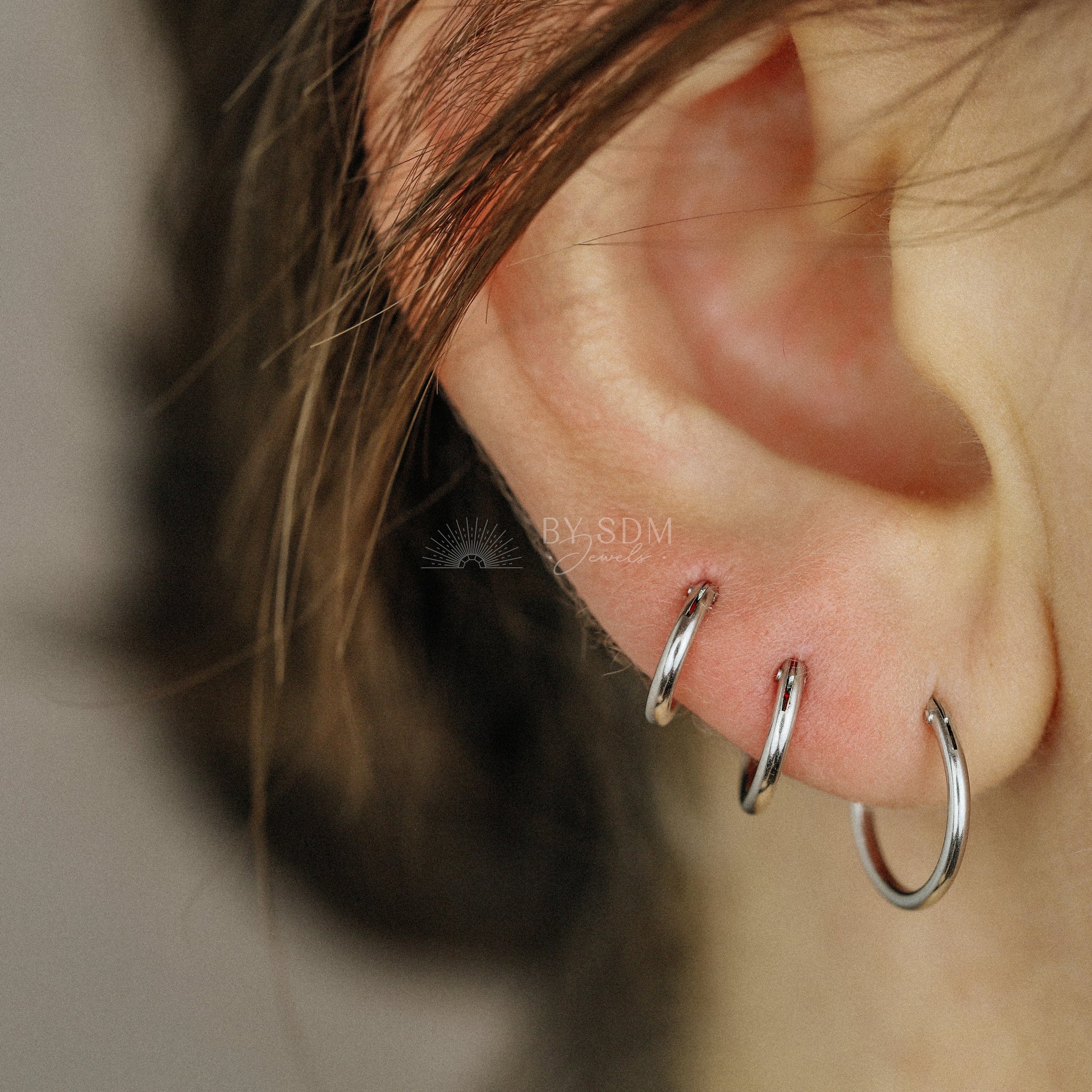 Thin Hoops Rings for Ear Piercings • Hoop With Hinge, 6, 8, 10, 12, 14, 16, 18mm, Silver • BYSDMJEWELS