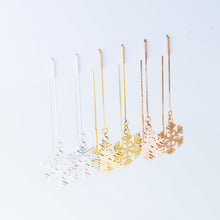 Load image into Gallery viewer, Snowflake Threader Earrings in Sterling Silver • Snow Flake Threaders • Long Threaders • Silver, Gold or Rose Gold • BYSDMJEWELS
