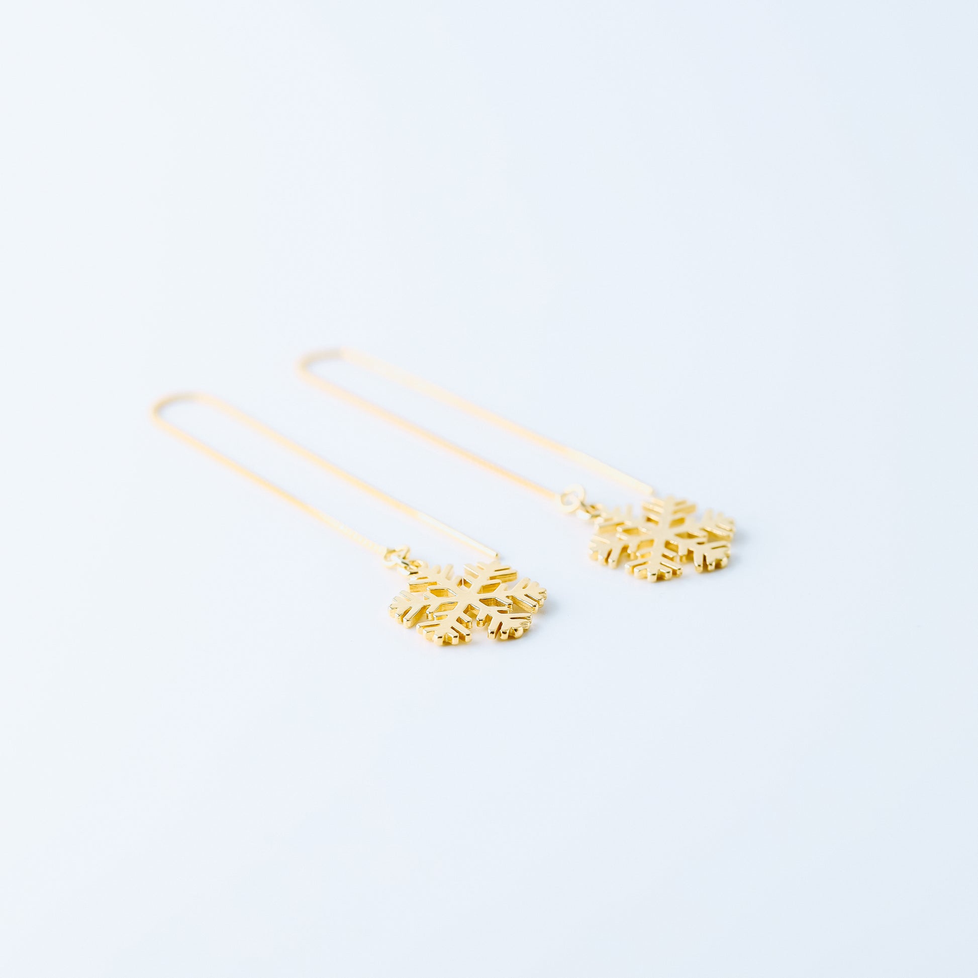 Snowflake Threader Earrings in Sterling Silver • Snow Flake Threaders • Long Threaders • Silver, Gold or Rose Gold • BYSDMJEWELS