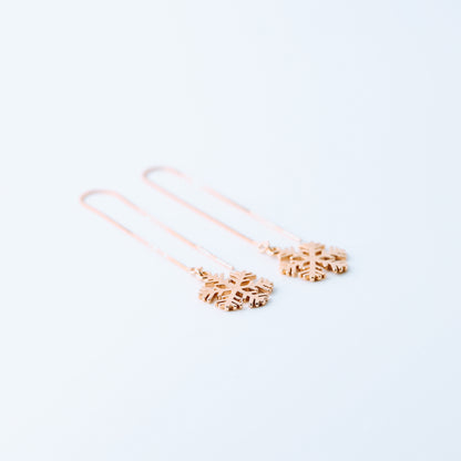 Snowflake Threader Earrings in Sterling Silver • Snow Flake Threaders • Long Threaders • Silver, Gold or Rose Gold • BYSDMJEWELS