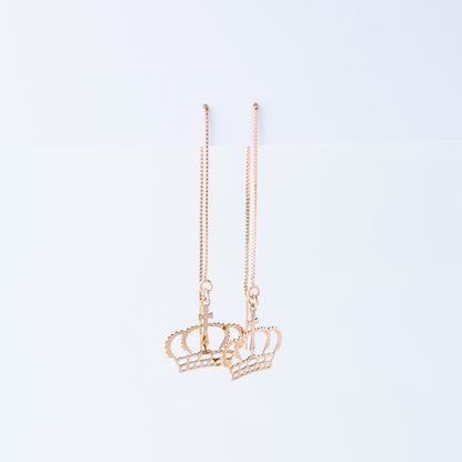 Dainty Crown Threader Earrings, Silver, Gold, Rose Gold • BYSDMJEWELS