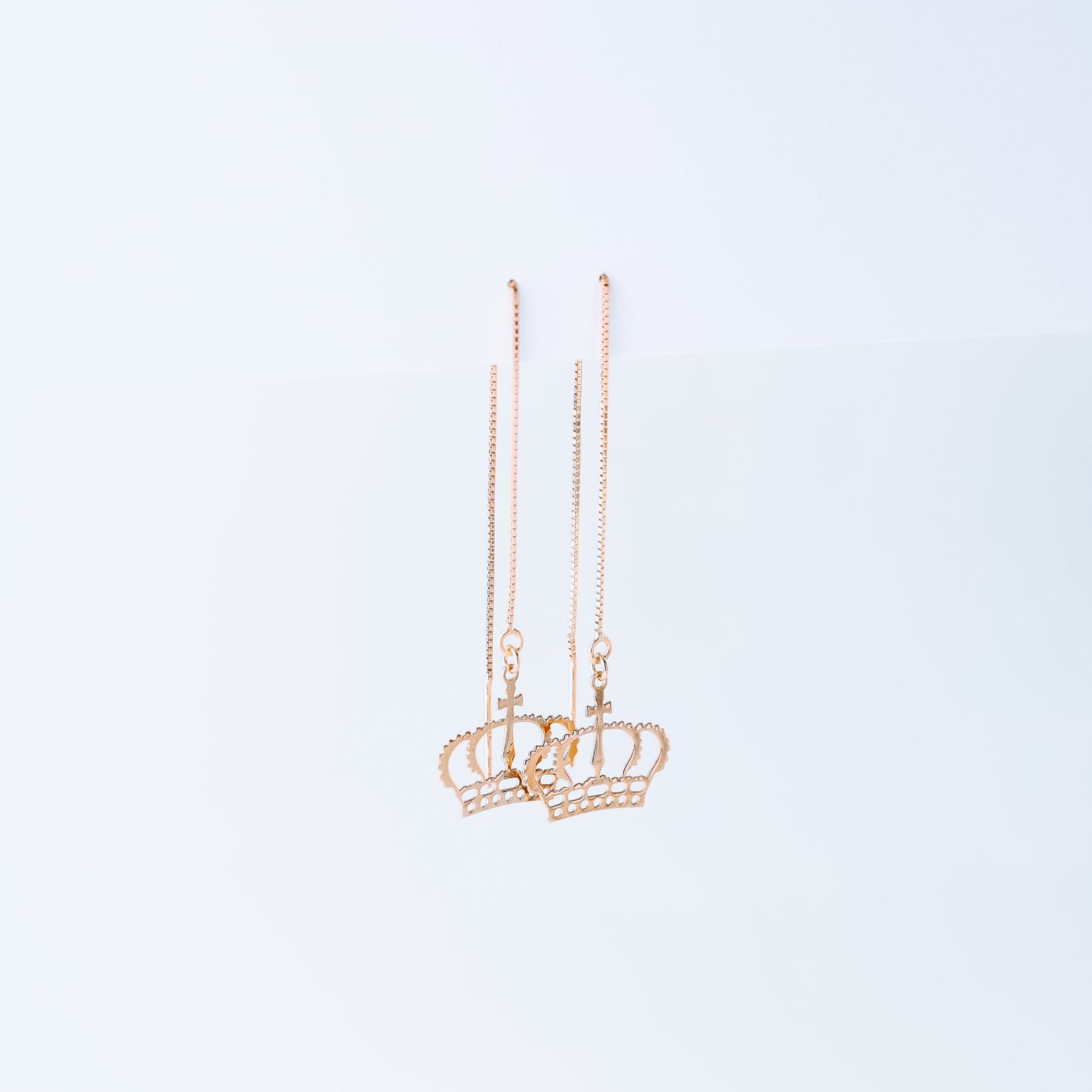 Dainty Crown Threader Earrings, Silver, Gold, Rose Gold • BYSDMJEWELS
