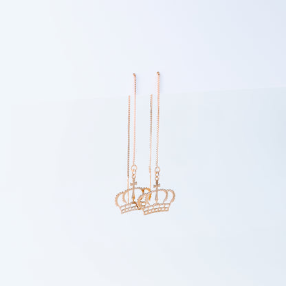 Dainty Crown Threader Earrings, Silver, Gold, Rose Gold • BYSDMJEWELS