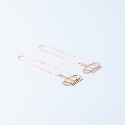 Dainty Crown Threader Earrings, Silver, Gold, Rose Gold • BYSDMJEWELS