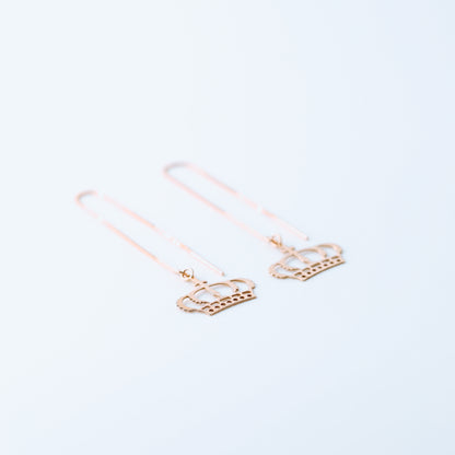 Dainty Crown Threader Earrings, Silver, Gold, Rose Gold • BYSDMJEWELS