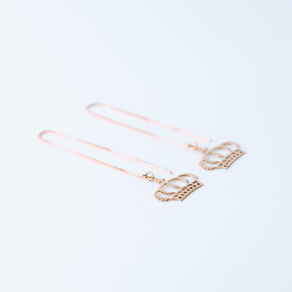 Dainty Crown Threader Earrings, Silver, Gold, Rose Gold • BYSDMJEWELS