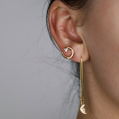 Tiny Moon Ear Threader, Silver, Gold, Rose Gold BYSDMJEWELS