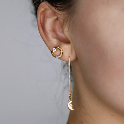 Tiny Moon Ear Threader, Silver, Gold, Rose Gold BYSDMJEWELS