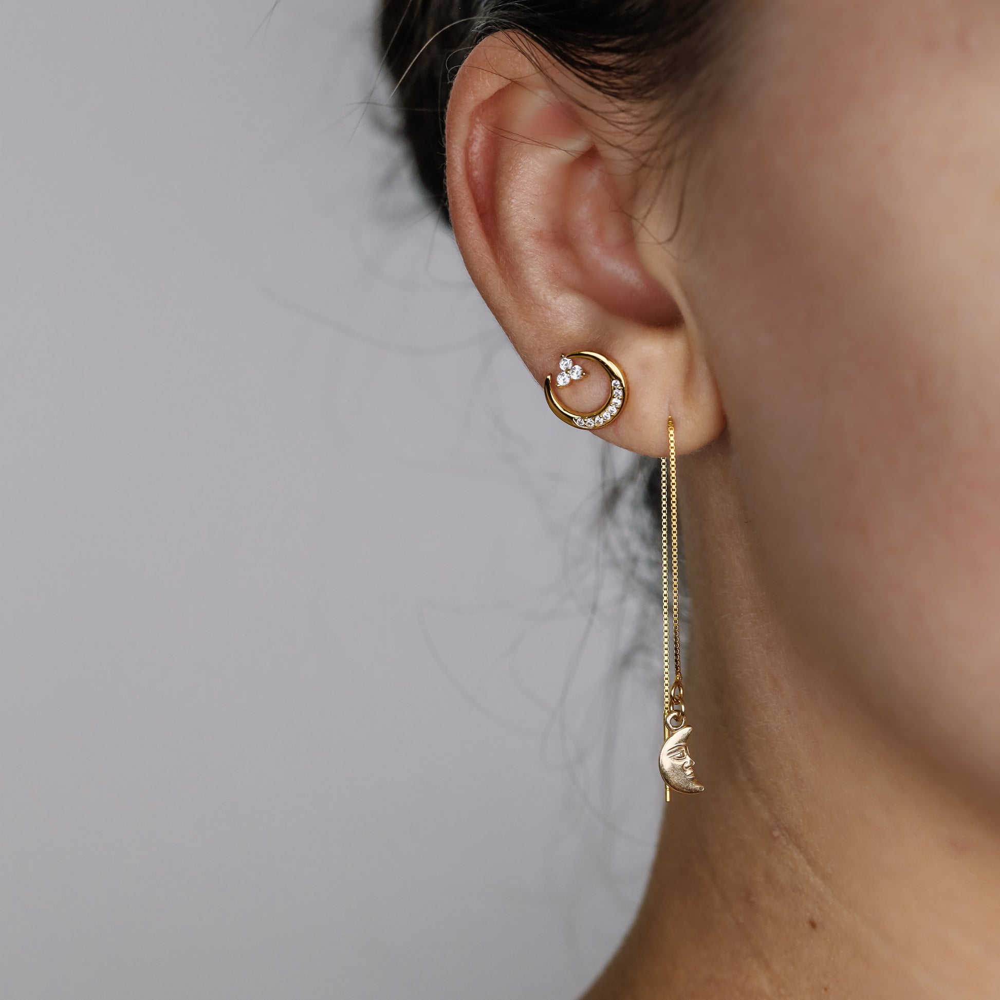 Tiny Moon Ear Threader, Silver, Gold, Rose Gold BYSDMJEWELS