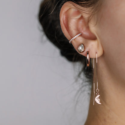 Tiny Moon Ear Threader, Silver, Gold, Rose Gold BYSDMJEWELS