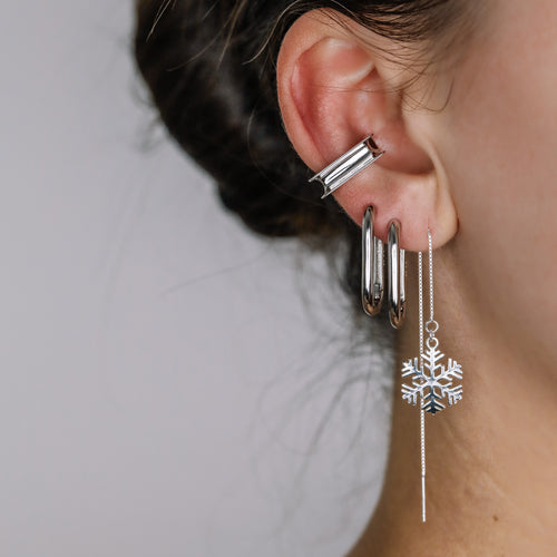 Snowflake Threader Earrings in Sterling Silver • Snow Flake Threaders • Long Threaders • Silver, Gold or Rose Gold • BYSDMJEWELS