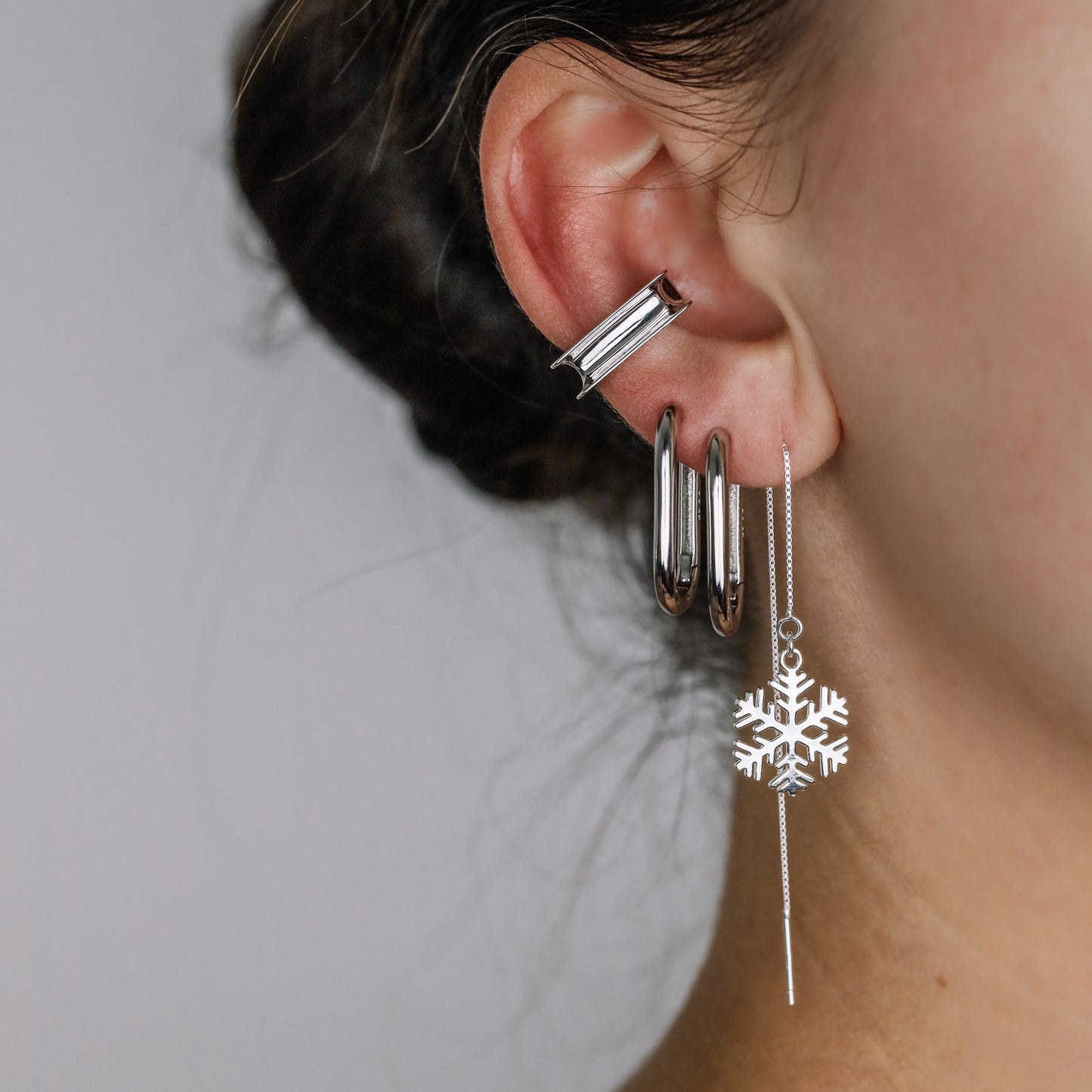 Snowflake Threader Earrings in Sterling Silver • Snow Flake Threaders • Long Threaders • Silver, Gold or Rose Gold • BYSDMJEWELS