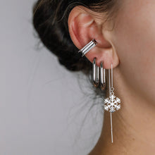 Load image into Gallery viewer, Snowflake Threader Earrings in Sterling Silver • Snow Flake Threaders • Long Threaders • Silver, Gold or Rose Gold • BYSDMJEWELS
