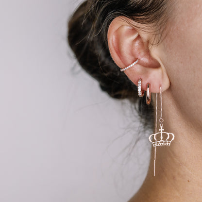 Dainty Crown Threader Earrings, Silver, Gold, Rose Gold • BYSDMJEWELS