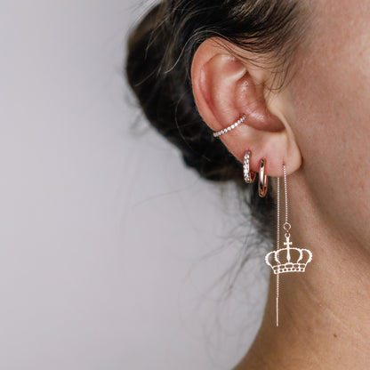 Dainty Crown Threader Earrings, Silver, Gold, Rose Gold • BYSDMJEWELS