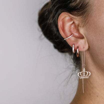 Dainty Crown Threader Earrings, Silver, Gold, Rose Gold • BYSDMJEWELS