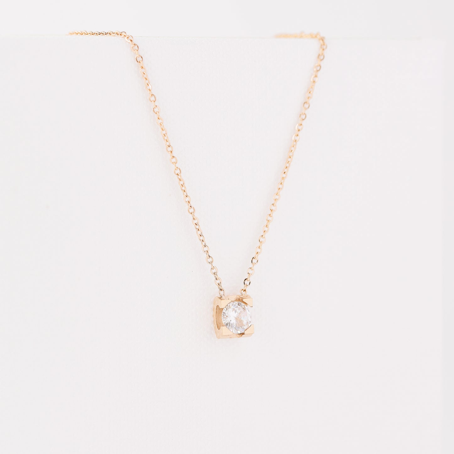 Dainty CZ Diamond Solitaire Necklace: 18K Gold Stainless Steel