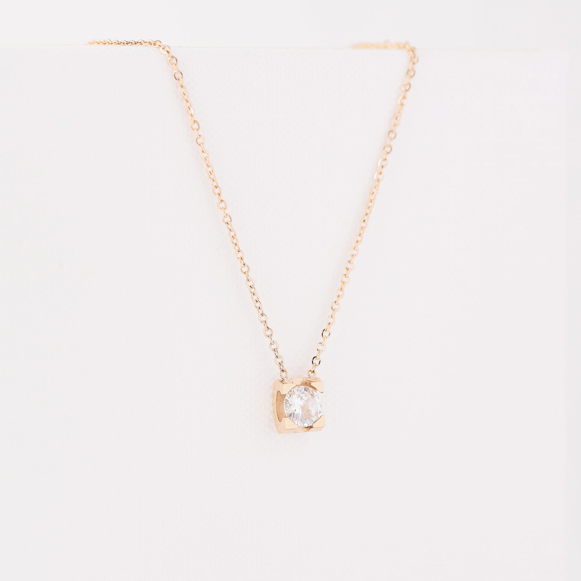 Dainty CZ Diamond Solitaire Necklace: 18K Gold Stainless Steel