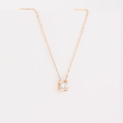 Dainty CZ Diamond Solitaire Necklace: 18K Gold Stainless Steel