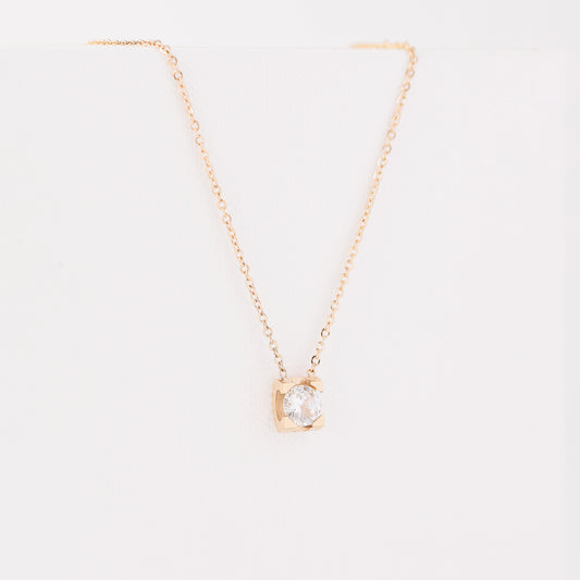 Dainty CZ Diamond Solitaire Necklace: 18K Gold Stainless Steel