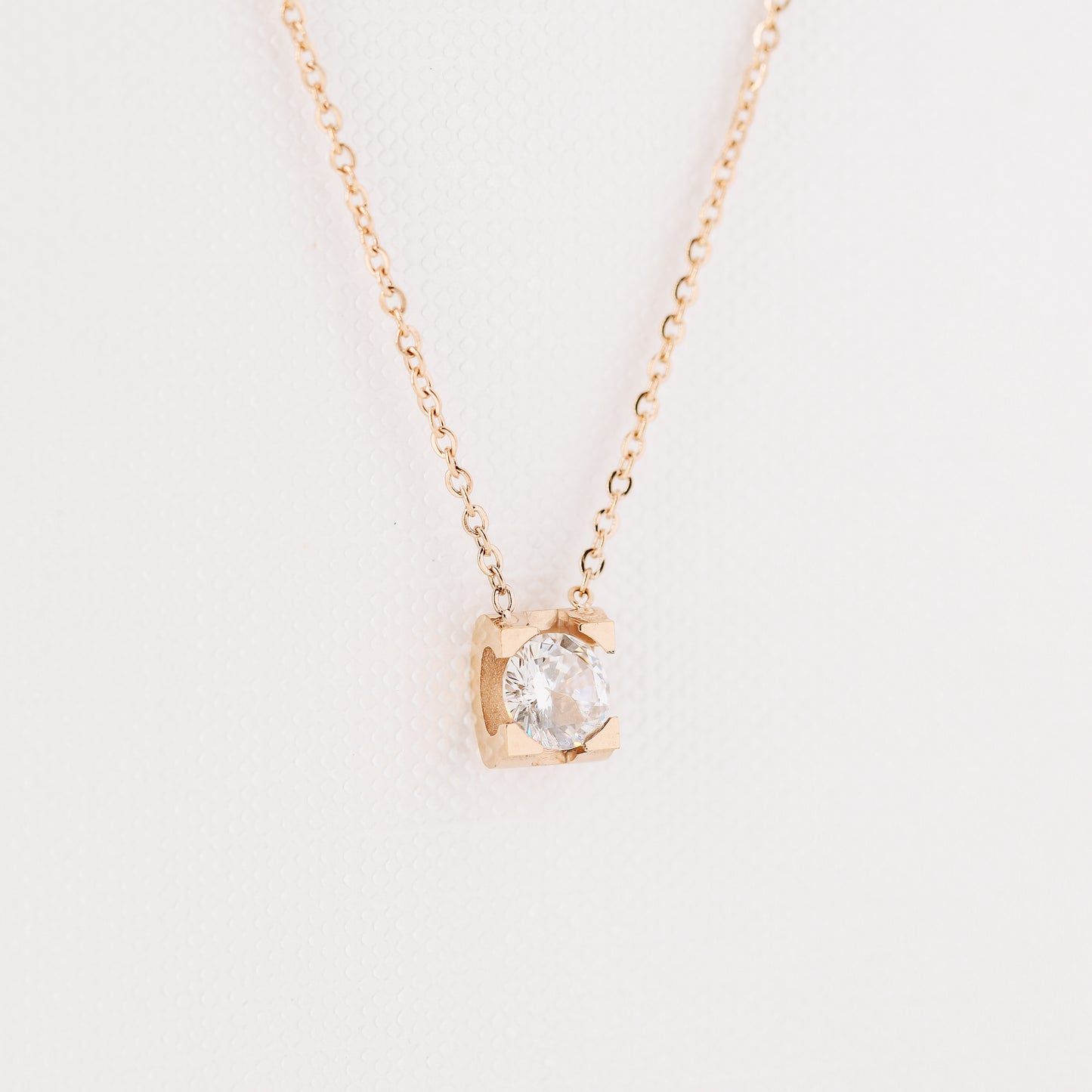 Dainty CZ Diamond Solitaire Necklace: 18K Gold Stainless Steel