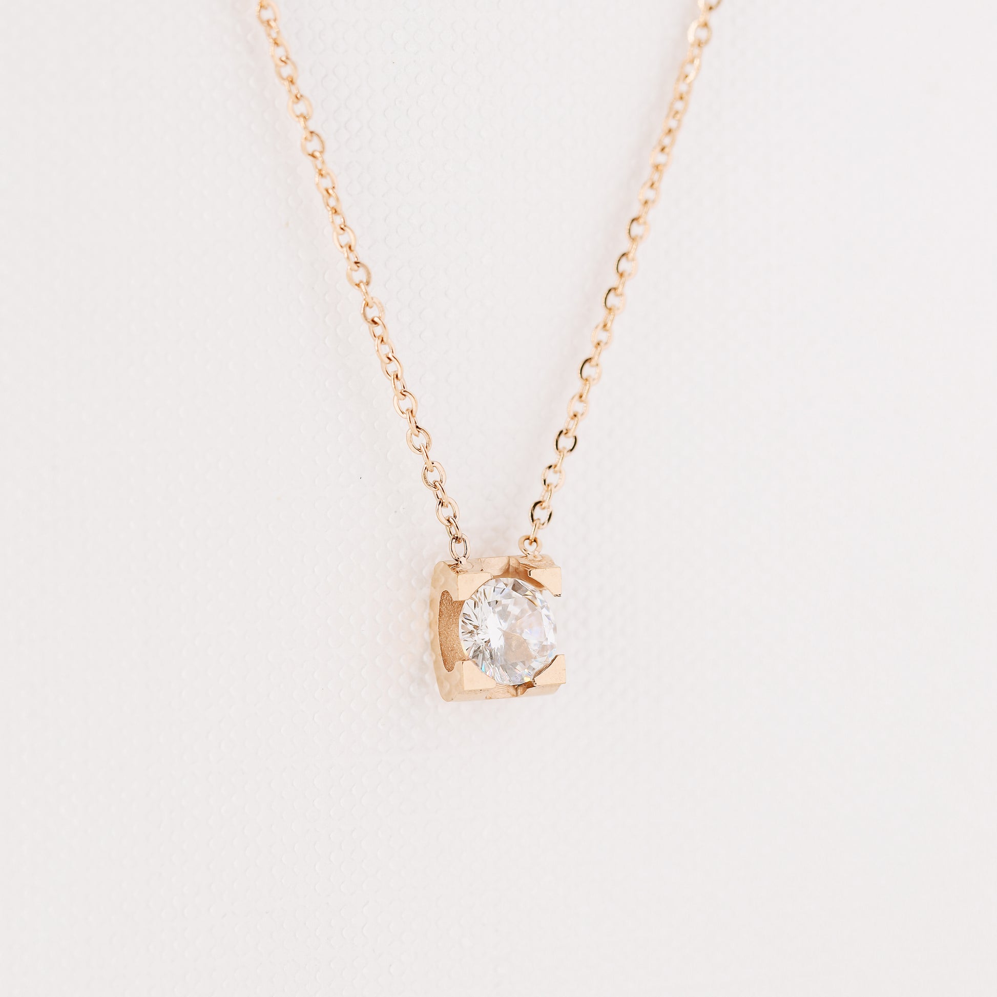 Dainty CZ Diamond Solitaire Necklace: 18K Gold Stainless Steel