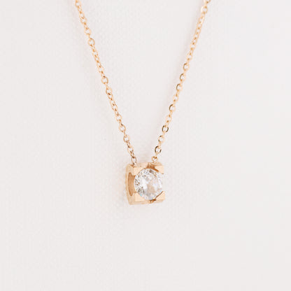 Dainty CZ Diamond Solitaire Necklace: 18K Gold Stainless Steel
