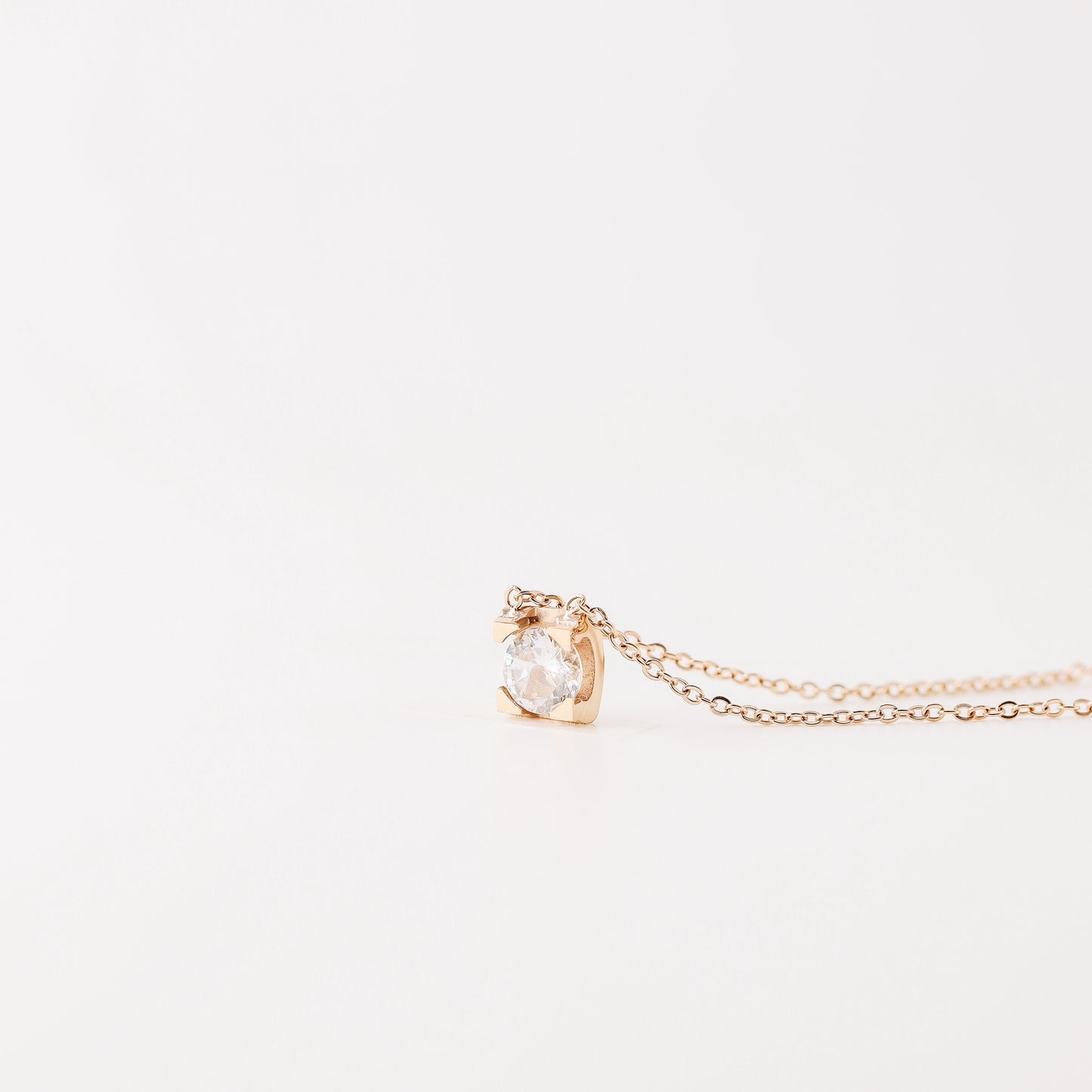 Dainty CZ Diamond Solitaire Necklace: 18K Gold Stainless Steel