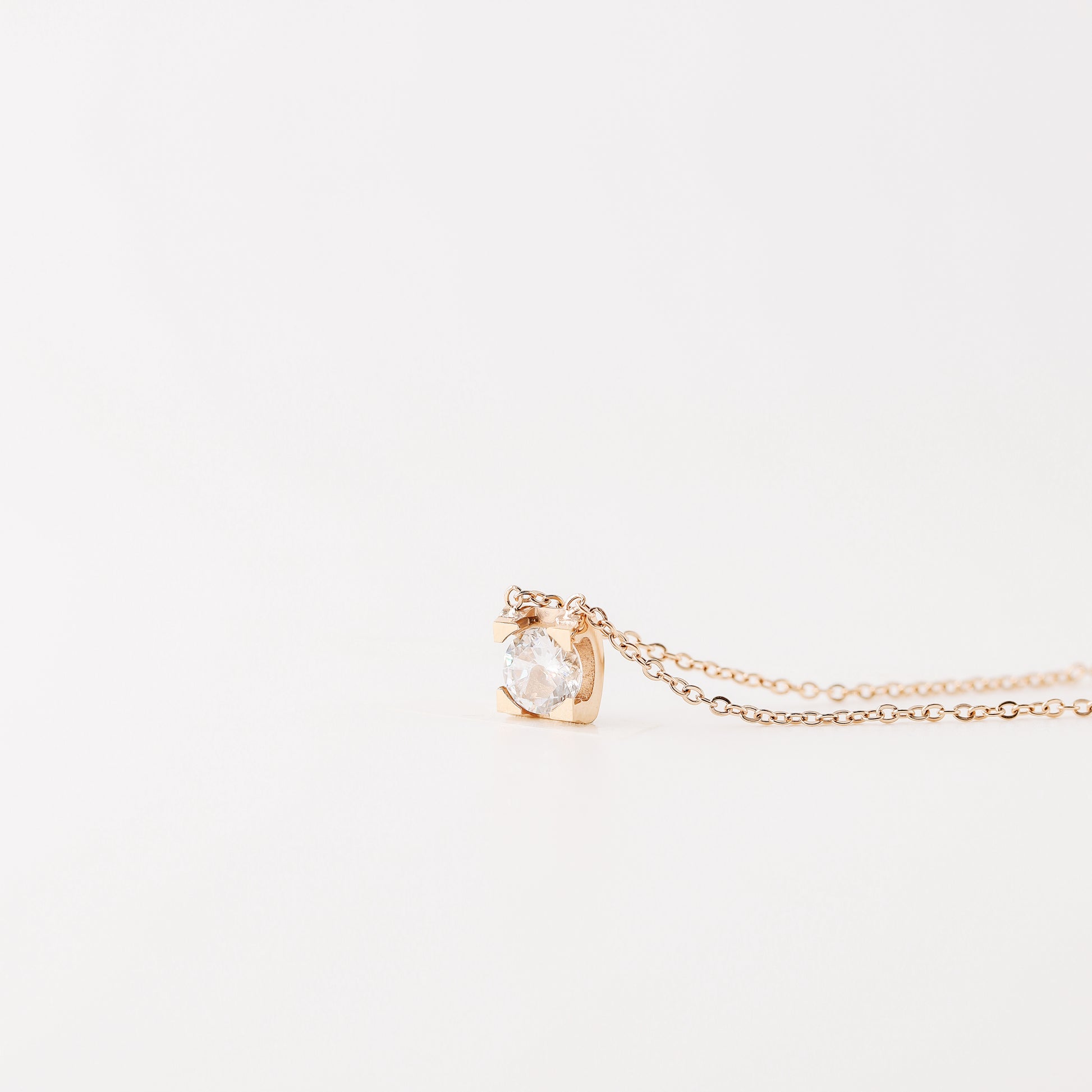 Dainty CZ Diamond Solitaire Necklace: 18K Gold Stainless Steel