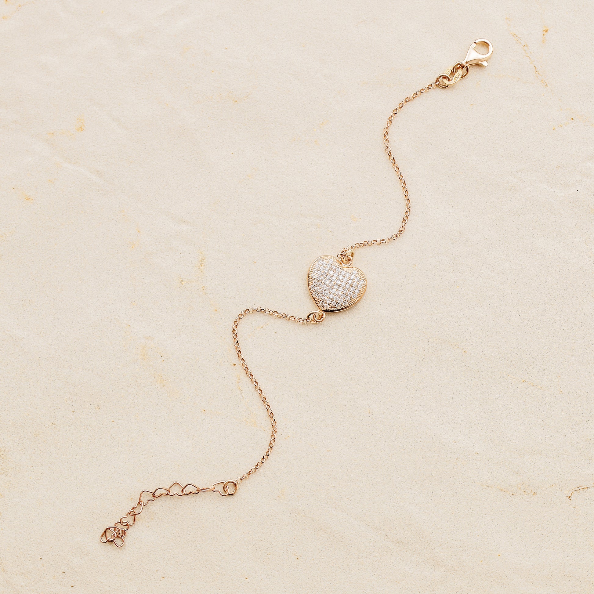 Diamond Pavé Heart Bracelet, Rose Gold Sterling Silver, BYSDMJEWELS
