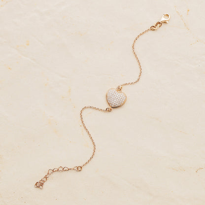 Diamond Pavé Heart Bracelet, Rose Gold Sterling Silver, BYSDMJEWELS