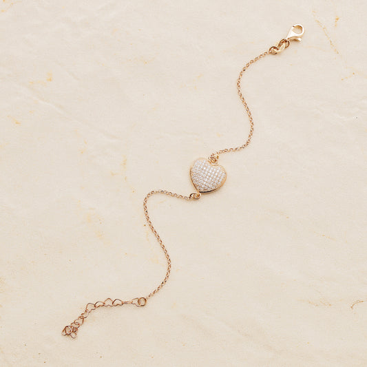 Diamond Pavé Heart Bracelet, Rose Gold Sterling Silver, BYSDMJEWELS