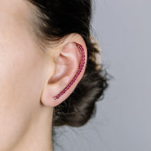 Load image into Gallery viewer, Fuchsia Beaded Ear Climber • Ear Crawler • Ear Cuff • Crystals Ear Climber • Gold Filled Ear Climber • Fuchsia Earrings • BYSDMJEWELS
