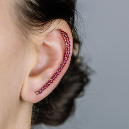 Fuchsia Beaded Ear Climber • Ear Crawler • Ear Cuff • Crystals Ear Climber • Gold Filled Ear Climber • Fuchsia Earrings • BYSDMJEWELS