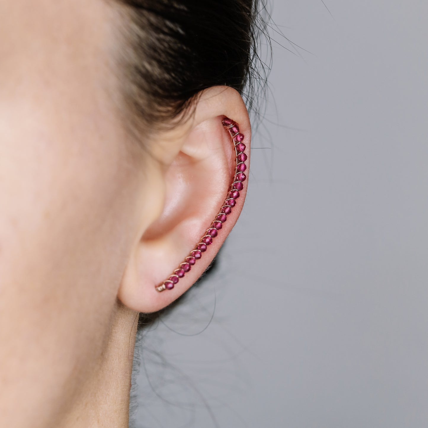 Fuchsia Beaded Ear Climber • Ear Crawler • Ear Cuff • Crystals Ear Climber • Gold Filled Ear Climber • Fuchsia Earrings • BYSDMJEWELS
