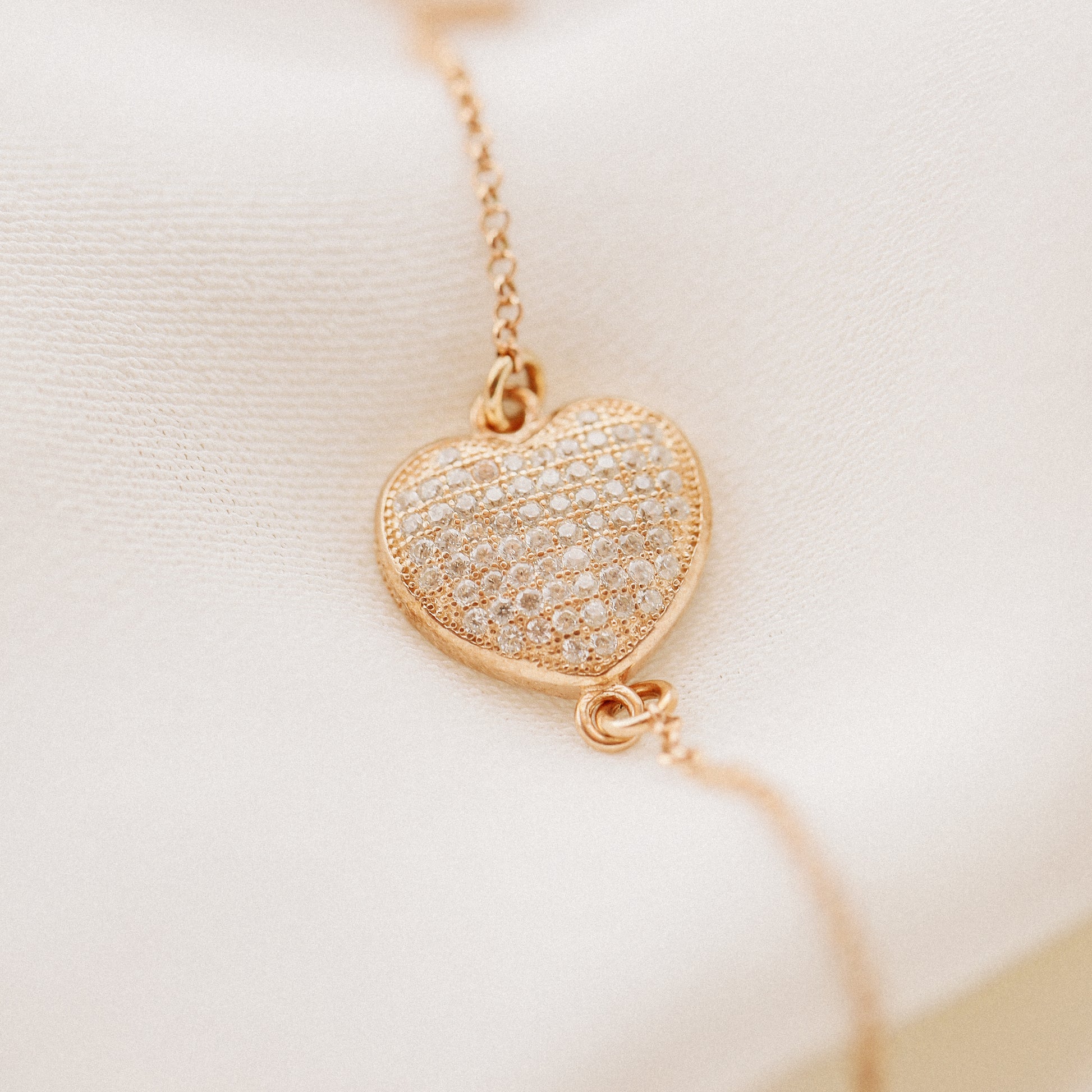 Diamond Pavé Heart Bracelet, Rose Gold Sterling Silver, BYSDMJEWELS