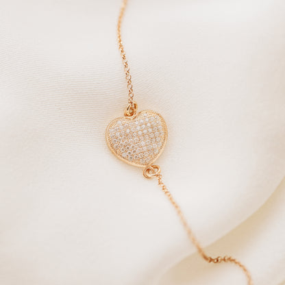 Diamond Pavé Heart Bracelet, Rose Gold Sterling Silver, BYSDMJEWELS