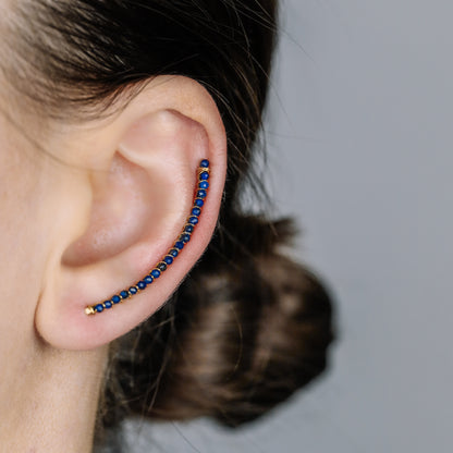 Lapis lazuli Beaded Ear Climber • Ear Crawler • Ear Cuff • Blue Ear Climber • Gold Filled Ear Climber • Lapis lazuli Earrings • BYSDMJEWELS