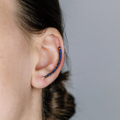 Lapis lazuli Beaded Ear Climber • Ear Crawler • Ear Cuff • Blue Ear Climber • Gold Filled Ear Climber • Lapis lazuli Earrings • BYSDMJEWELS