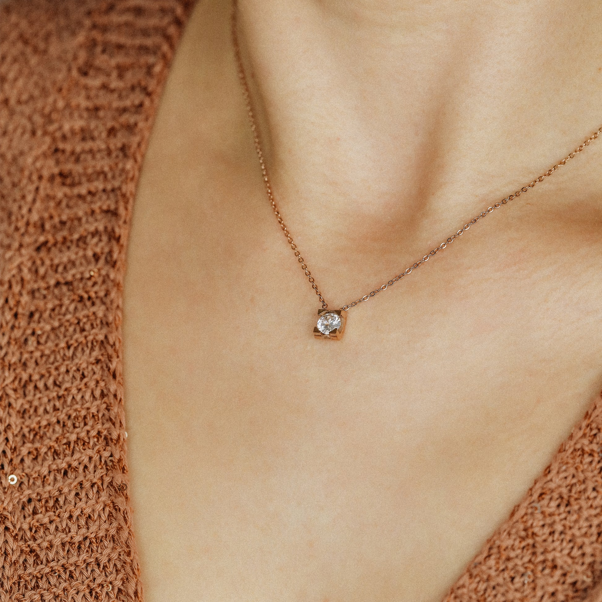 Dainty CZ Diamond Solitaire Necklace: 18K Gold Stainless Steel